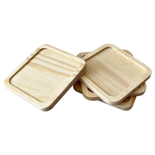 Square Welled Pinewood Coasters, 4ct. by Make Market&#xAE;